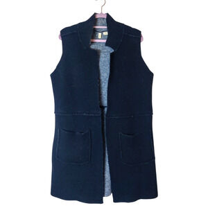 Moth Anthropologie Morris Wool Blend Duster Sweater Vest M/L Petite Black Gray